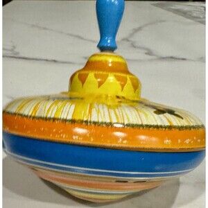 Vintage Ohio Spinning Top Art Tin Litho Toy Animals Retro Colorful WORKING Learn